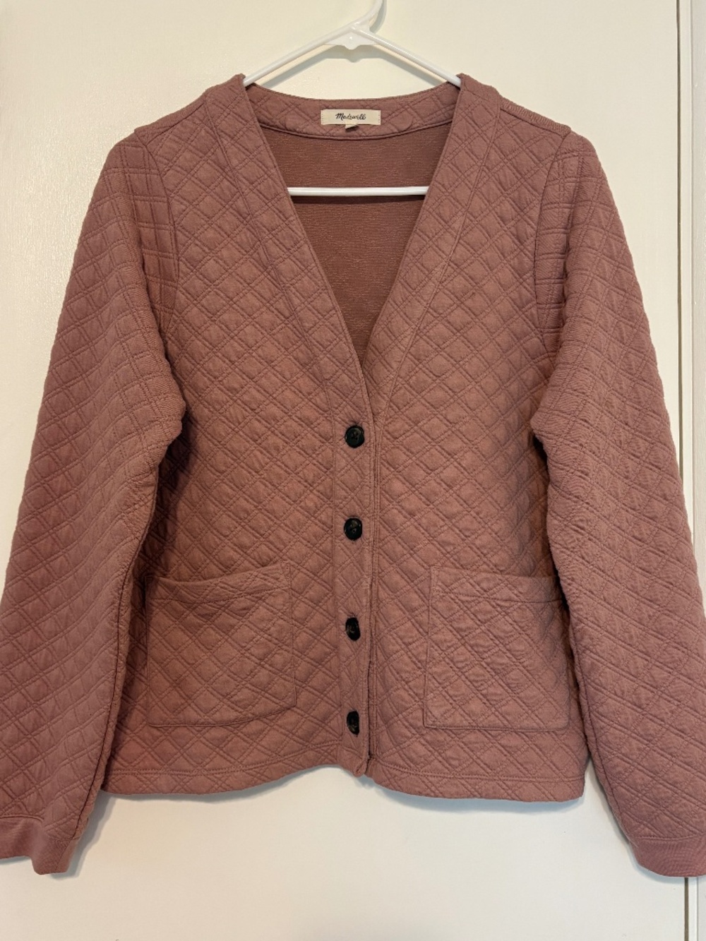 Madewell NB518 Womens (Re)sourced Quilted Crop Cardigan Sweatshirt M Faded Mauve